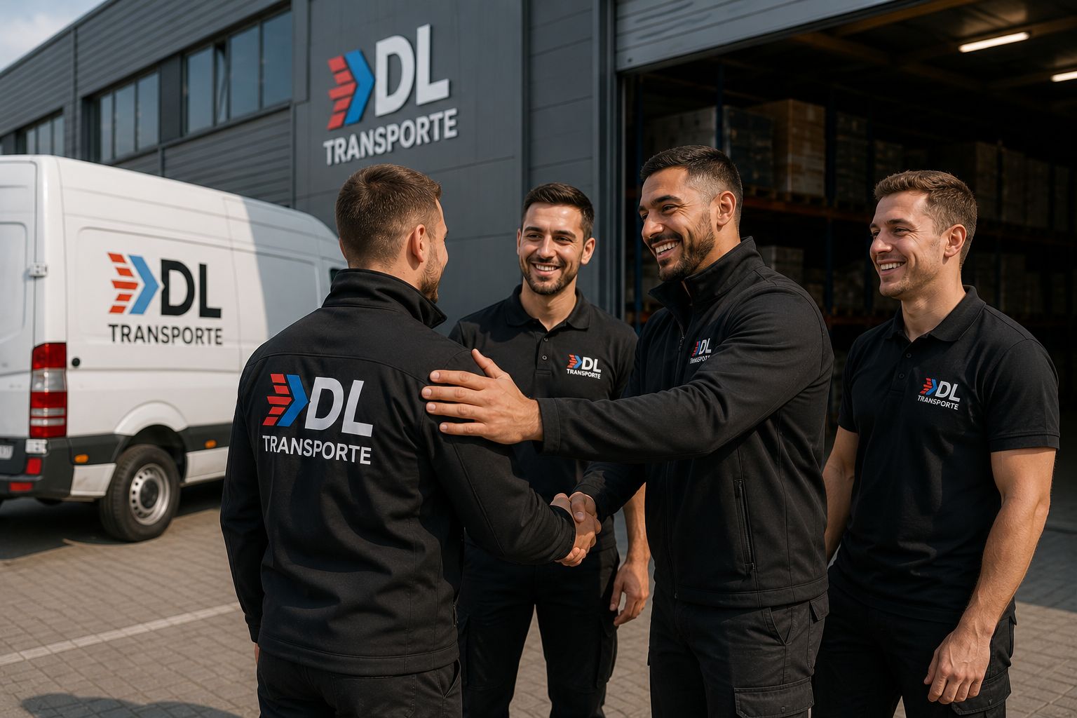 Fahrerteam von DL Transporte vor dem Betriebsgelände